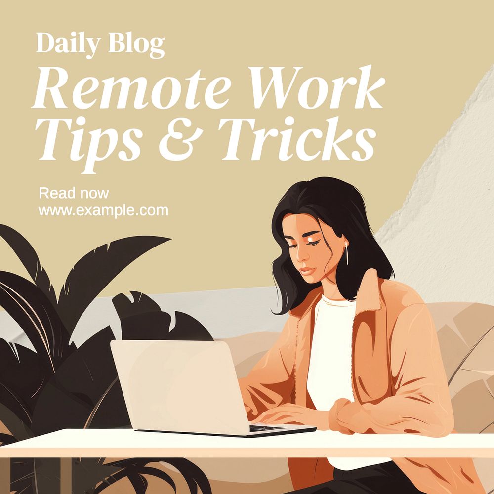 Remote work tips Instagram post template, editable text