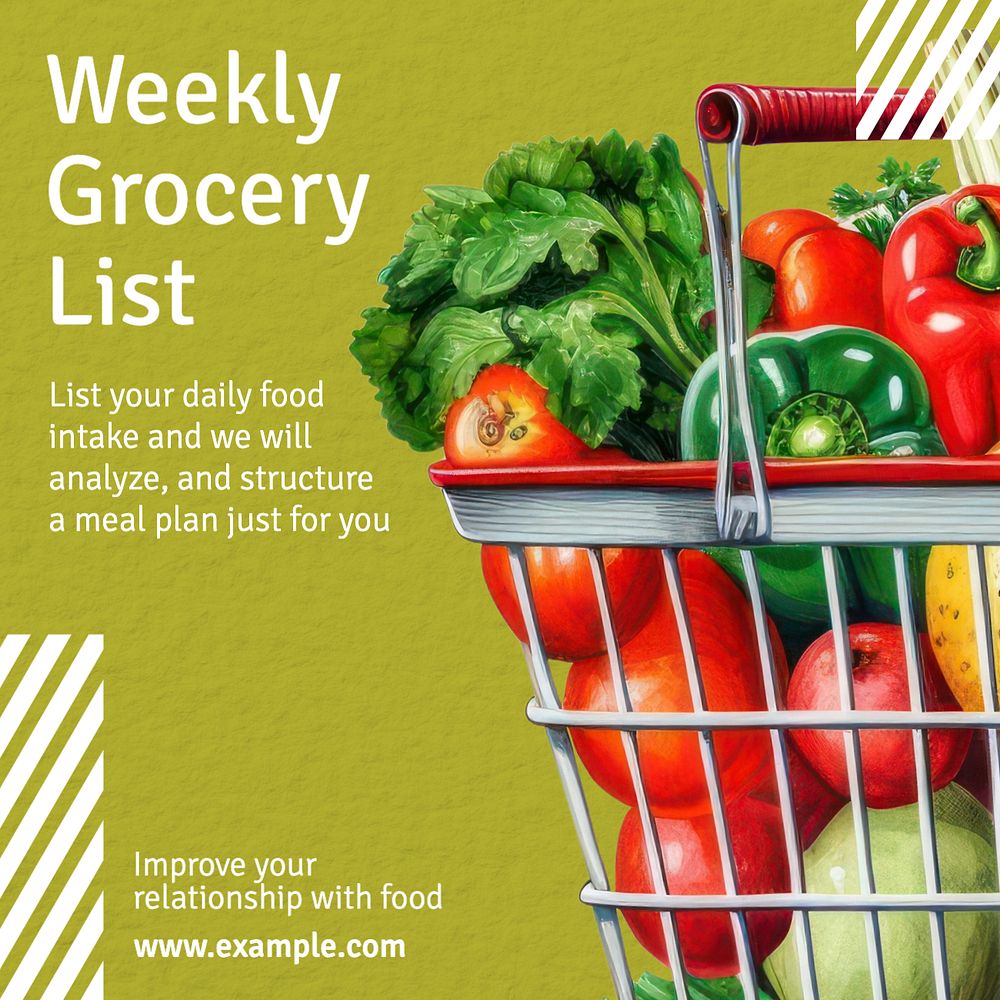 Weekly grocery list Instagram post template, editable text