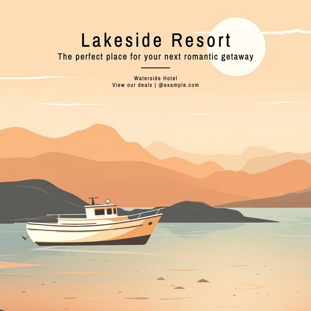 Lakeside resort Instagram post template, editable text