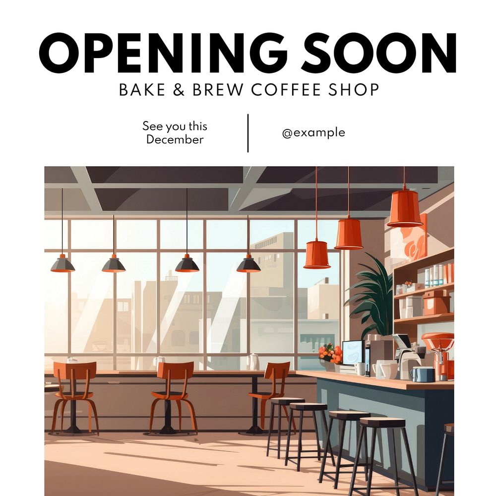 Opening soon Instagram post template, editable text