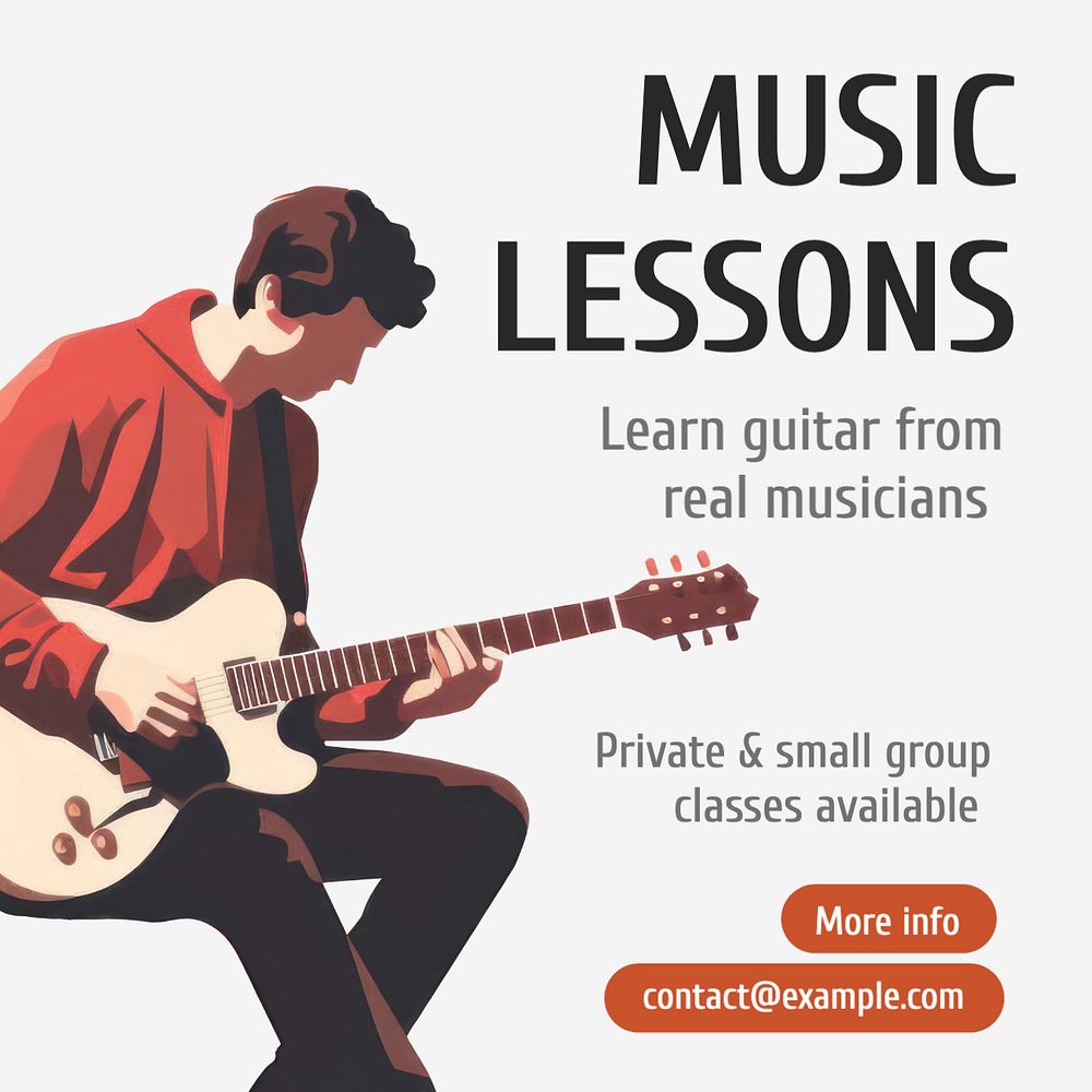 Music lessons Instagram post template, editable text