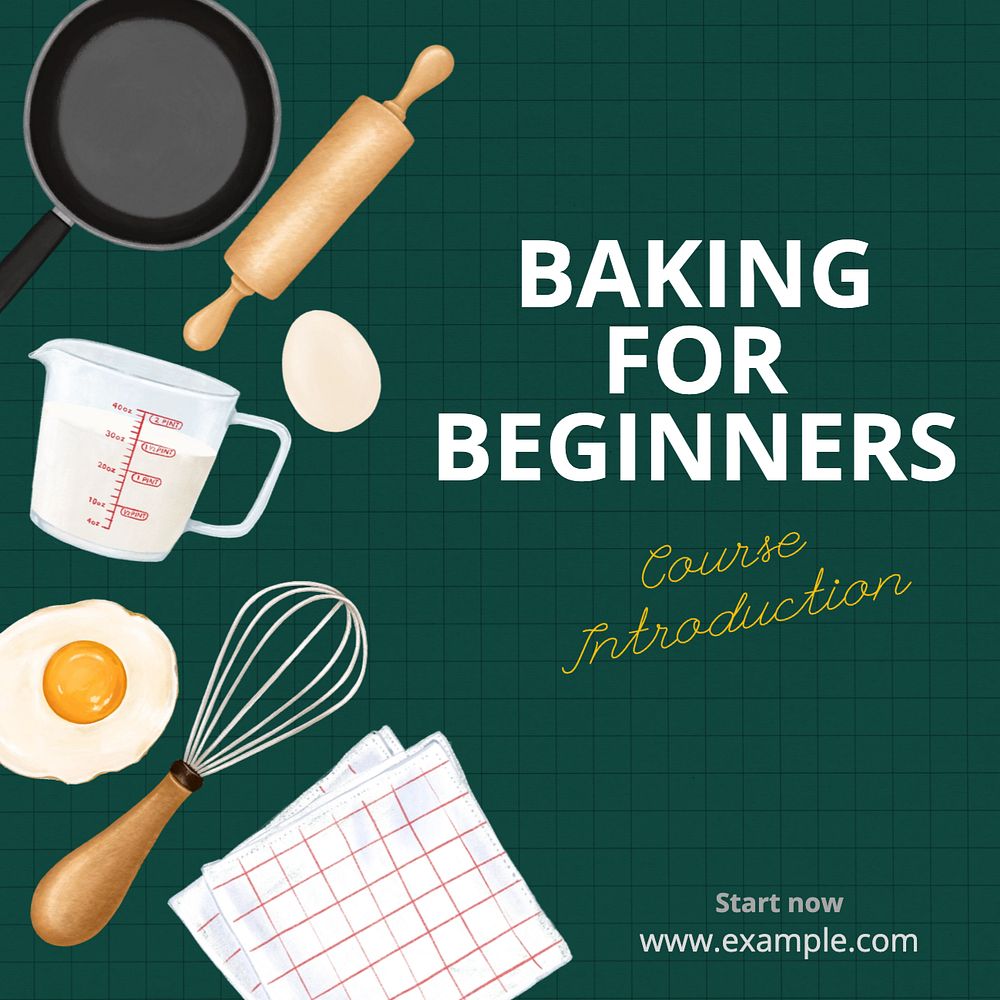 Baking for beginners Instagram post template, editable text