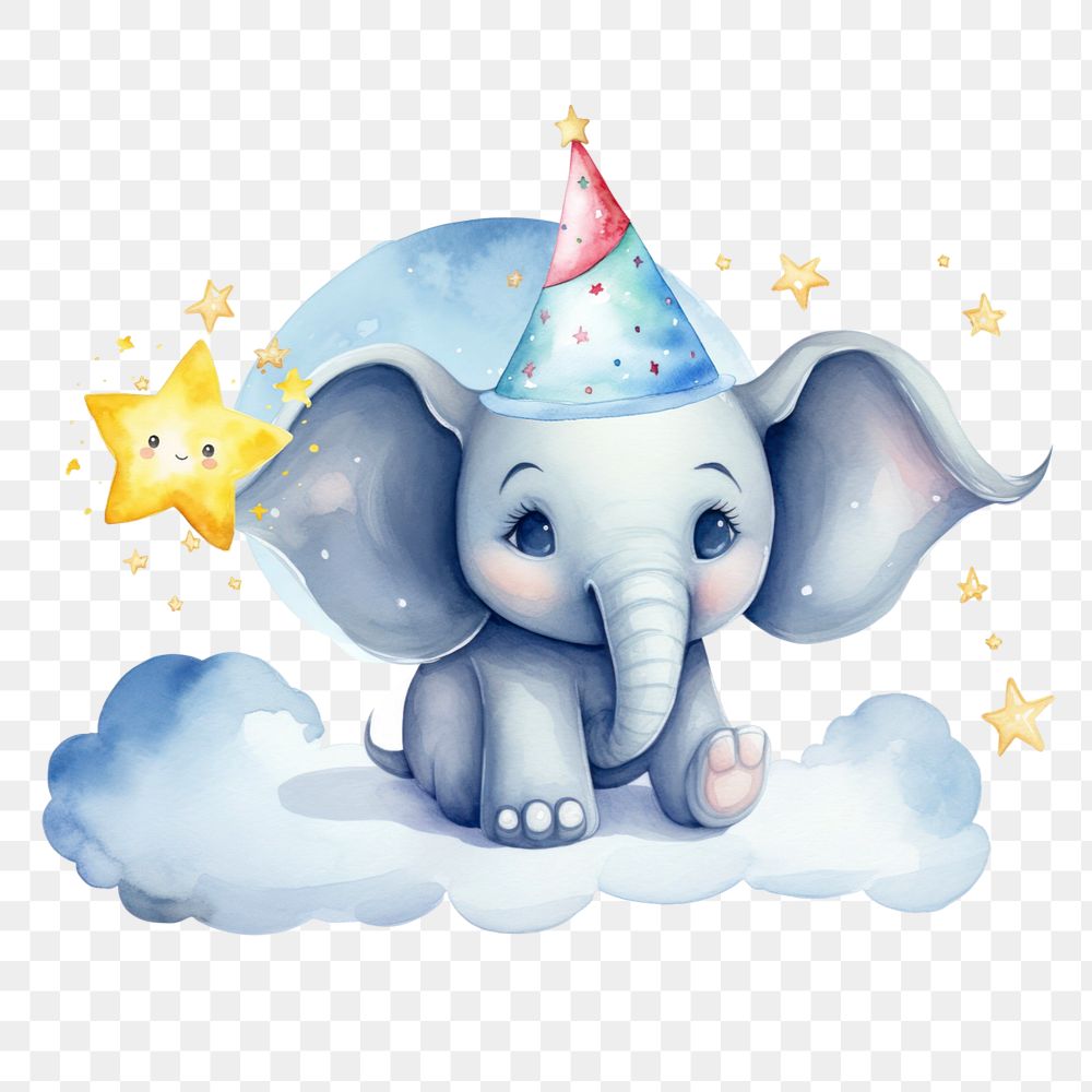 Cute little elephant cartoon png, watercolor illustration, editable remix