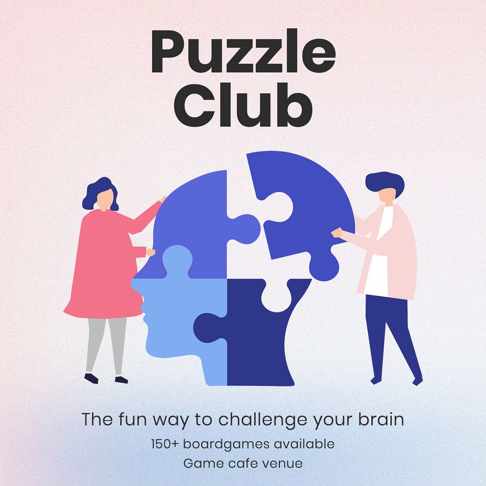 Puzzle club Instagram post template, editable text