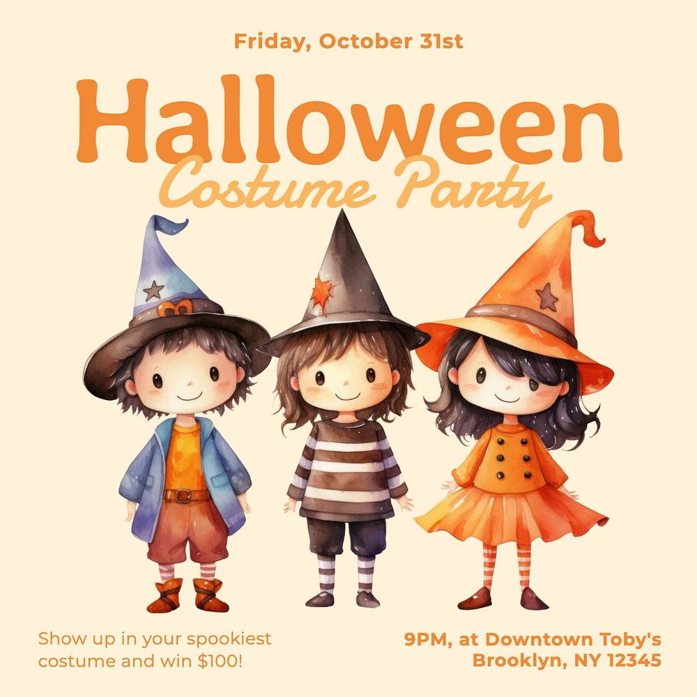 Halloween costume party Instagram post template, editable text