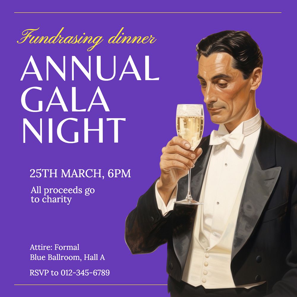 Gala night Instagram post template, editable text