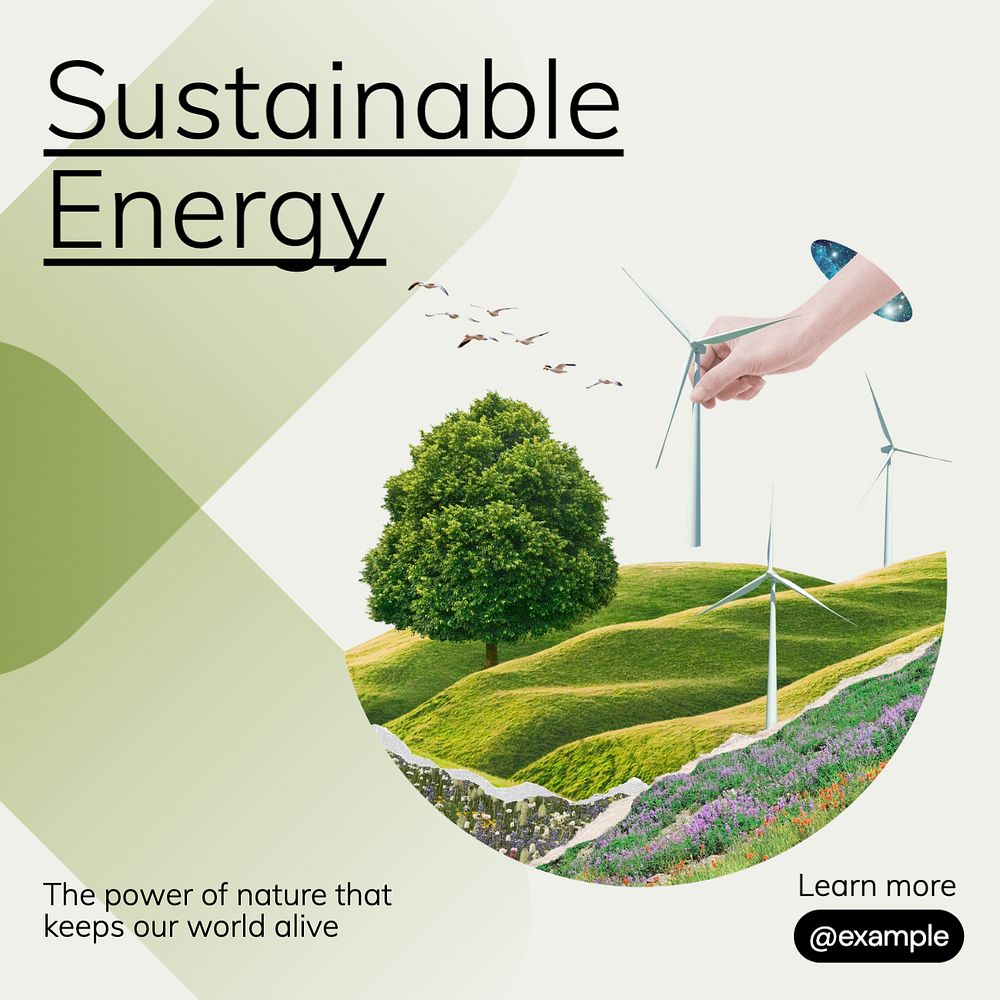 Sustainable energy Instagram post template, editable text