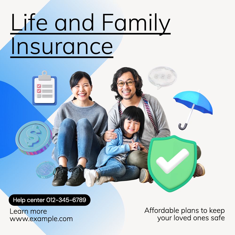 Life insurance Instagram post template, editable text