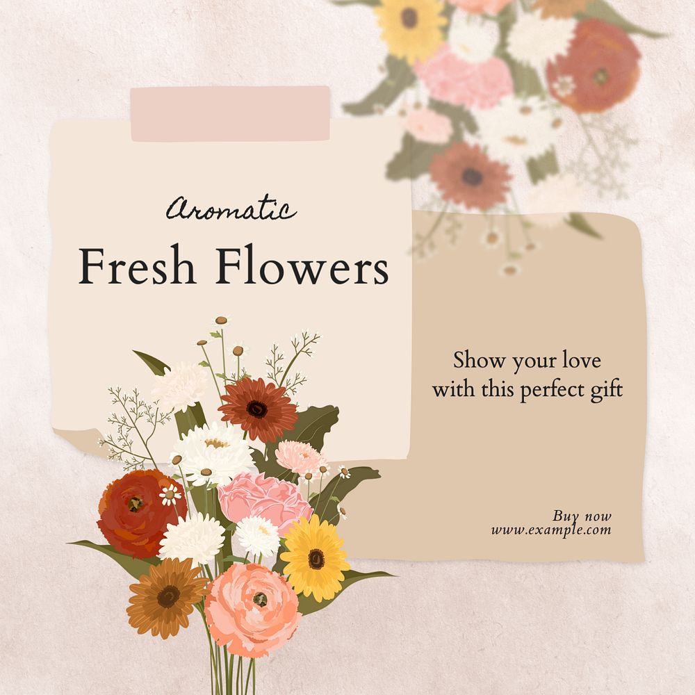 Fresh flowers Instagram post template, editable text