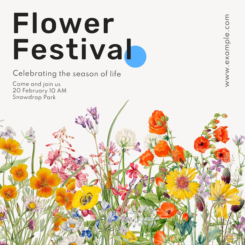 Flower festival Instagram post template, editable design