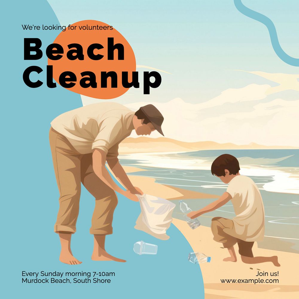 Beach cleanup Instagram post template, editable text