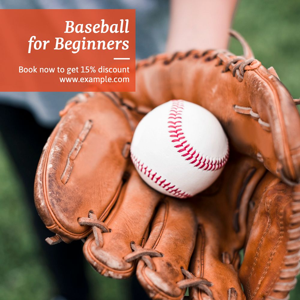 Baseball lessons Instagram post template, editable text