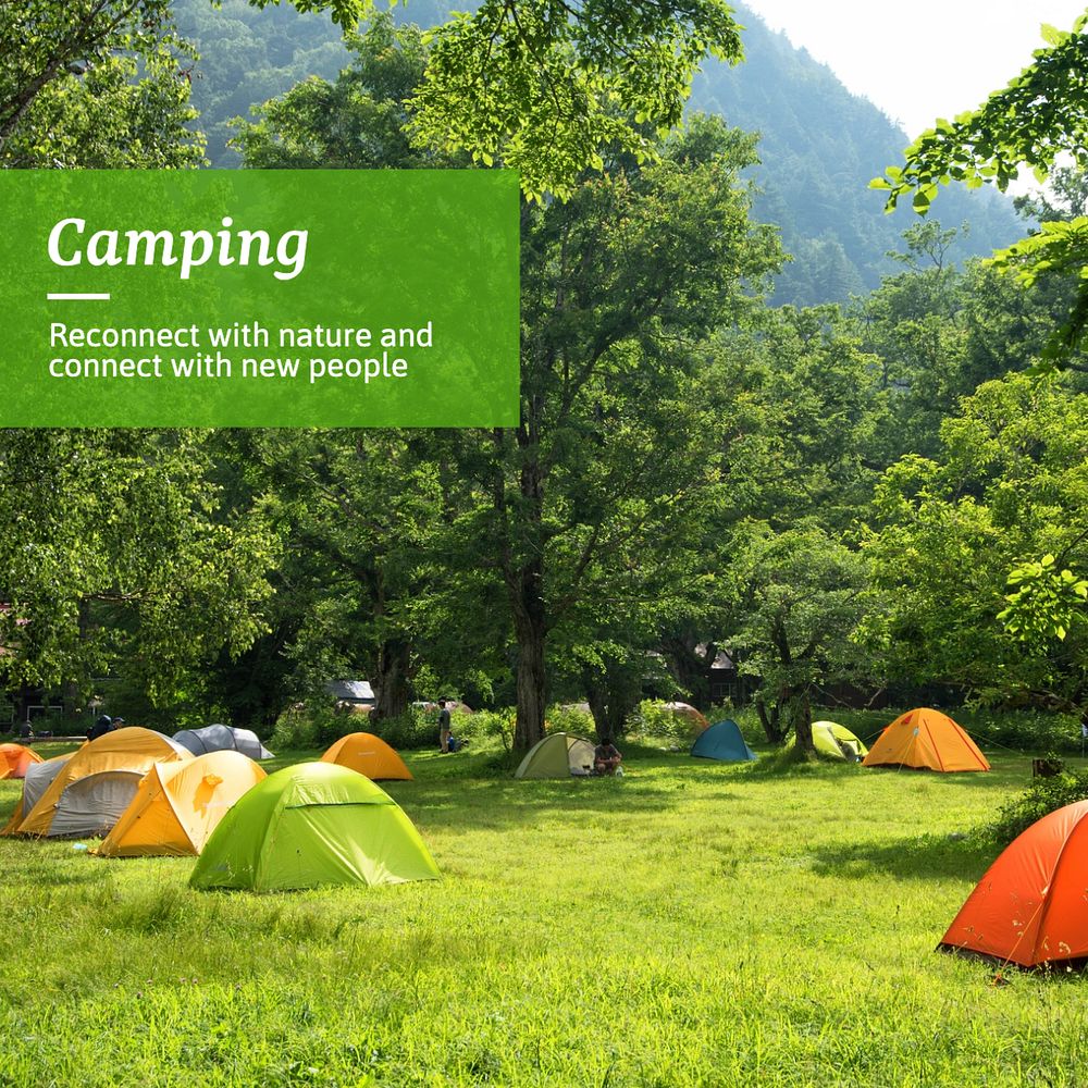 Camping Instagram post template, editable text