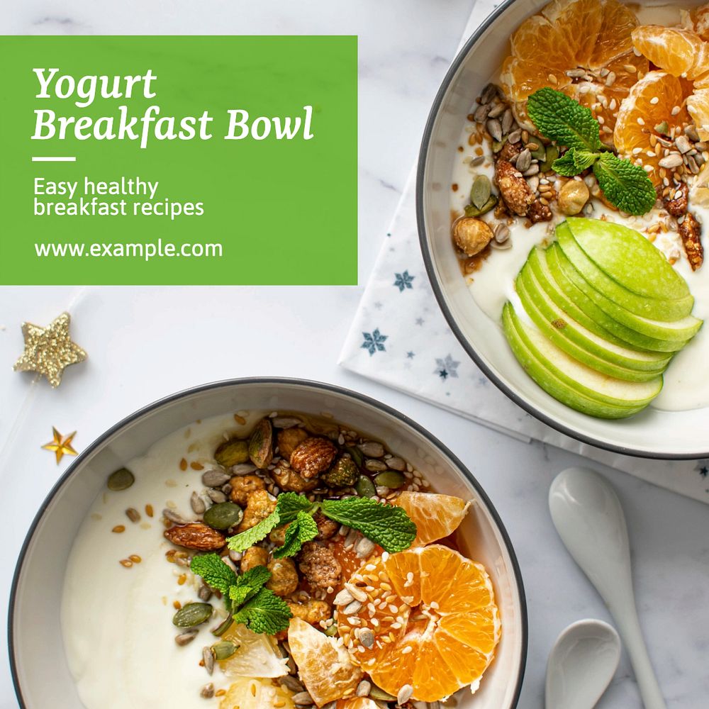 Yogurt breakfast bowl Instagram post template, editable text