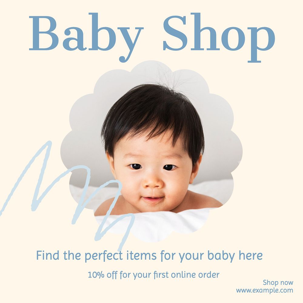 Baby shop Instagram post template, editable text