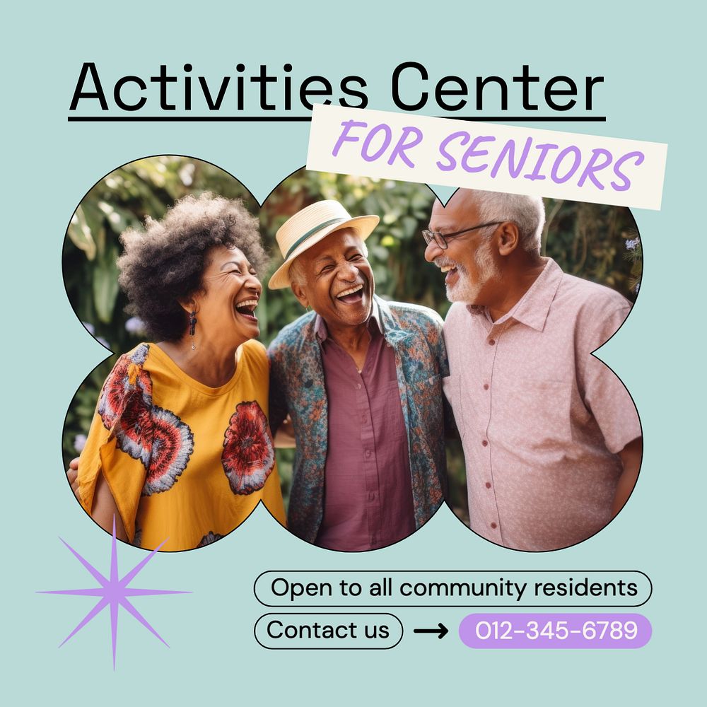 Senior activities center Instagram post template, editable text