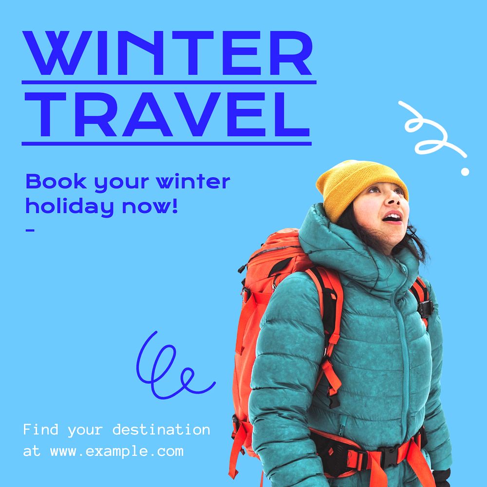 Winter travel Instagram post template, editable text