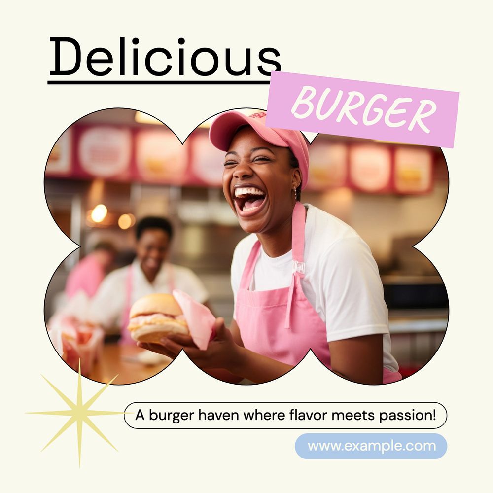 Delicious burger Instagram post template, editable text