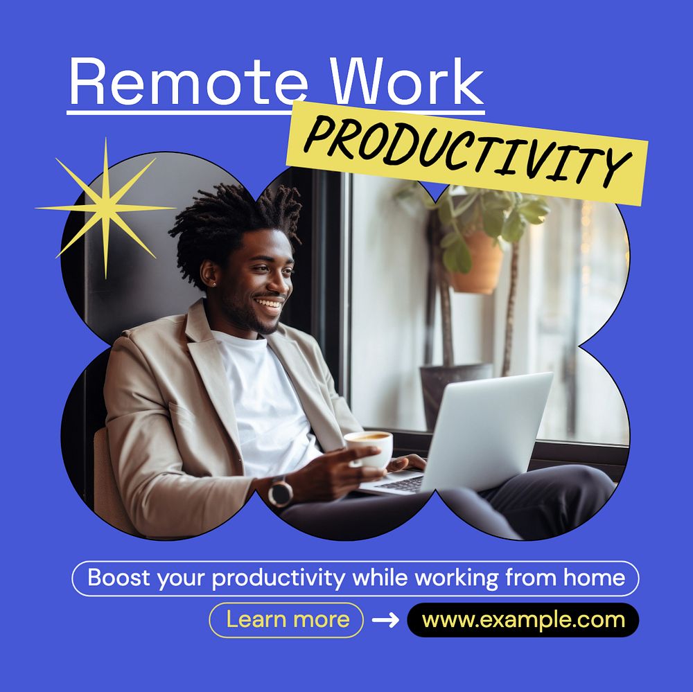 Remote work productivity Instagram post template, editable text