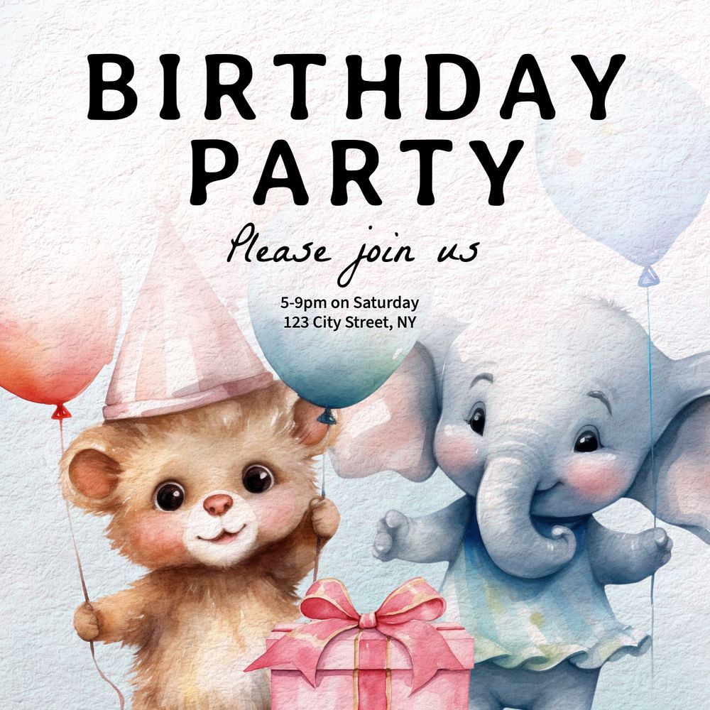 Birthday party Instagram post template, editable text