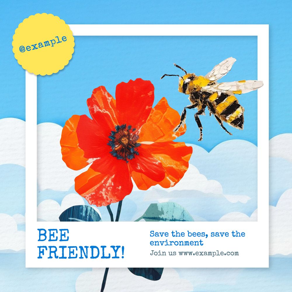 Bee friendly Instagram post template, editable text