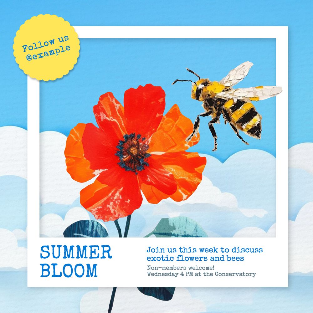 Summer bloom Instagram post template, editable text