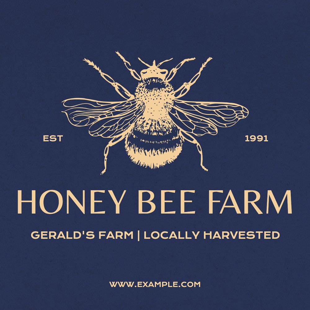 Honey bee farm Instagram post template, editable text