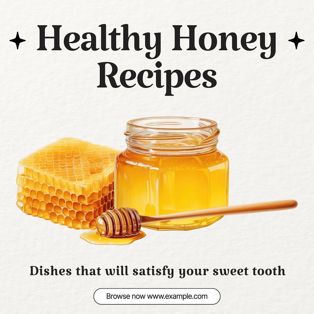 Honey recipes Facebook post template, editable design