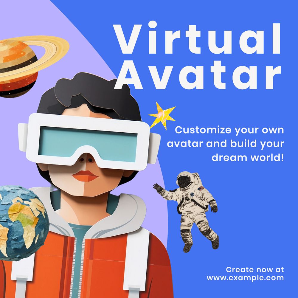 Virtual avatar Instagram post template, editable text