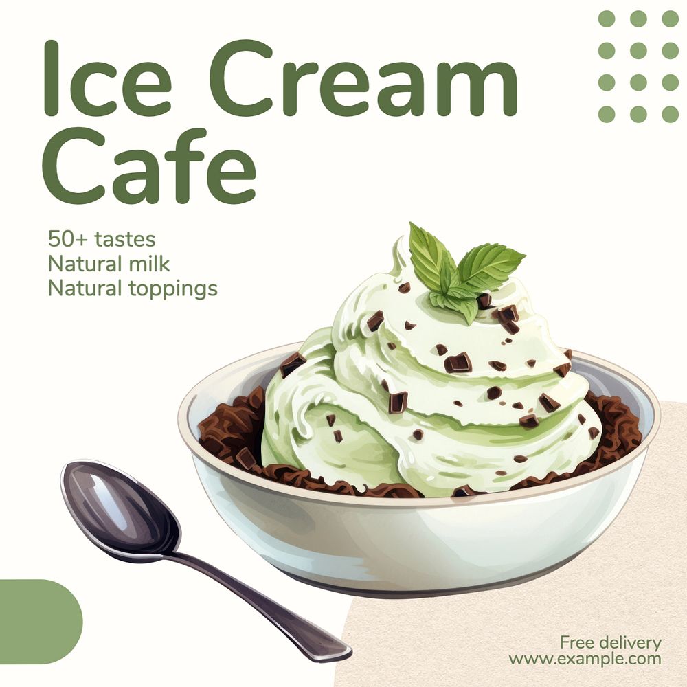 Ice cream cafe Facebook post template, editable design