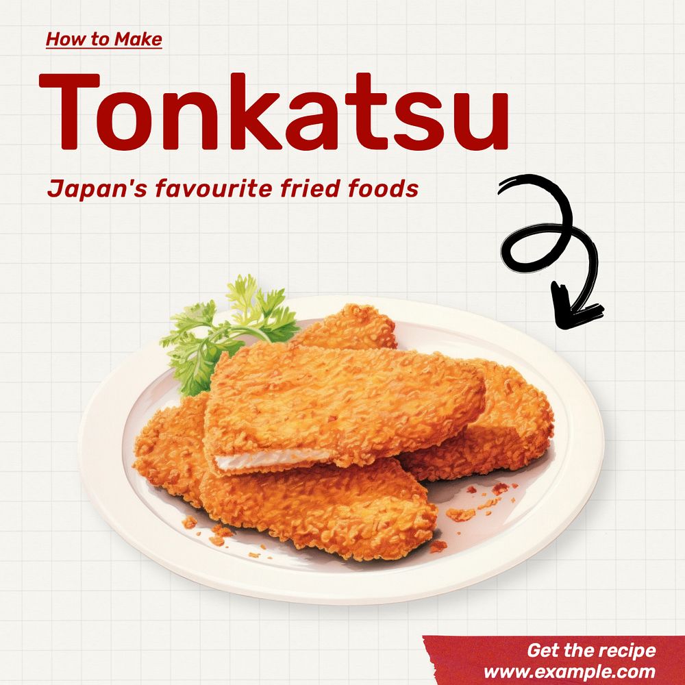 Tonkatsu recipe Facebook post template, editable design