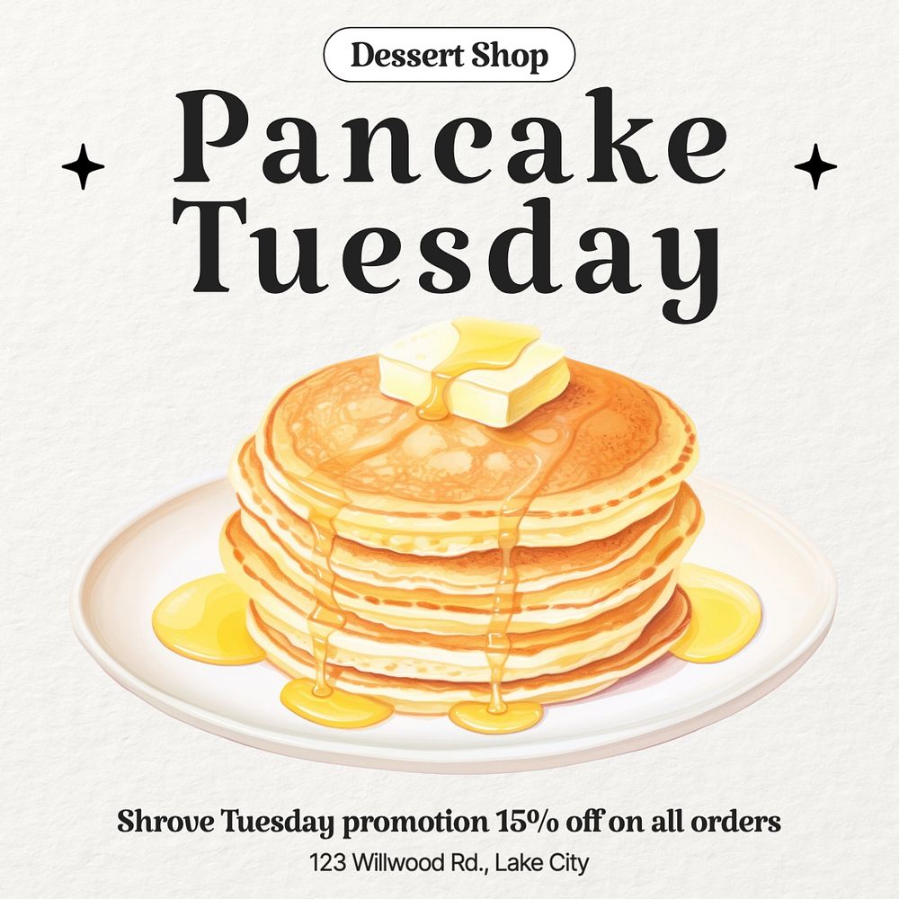 Pancake Tuesday Facebook post template, editable design