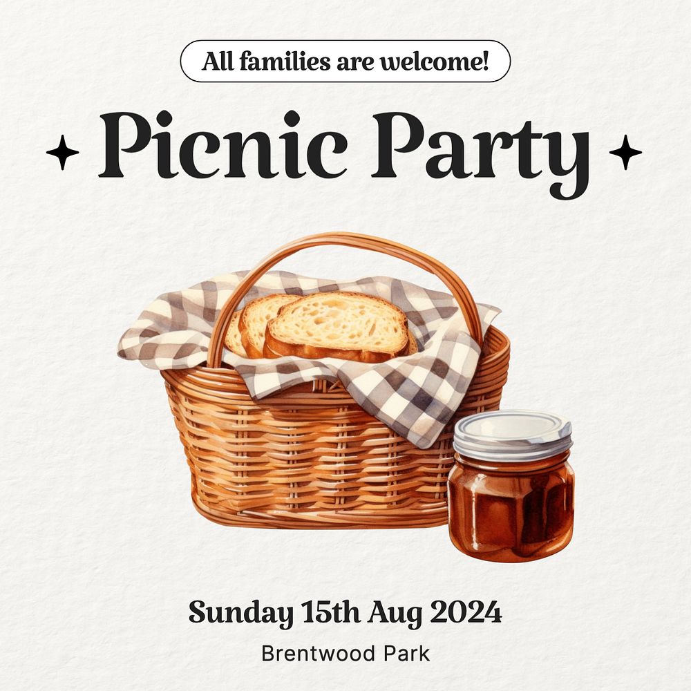 Picnic party Facebook post template, editable design