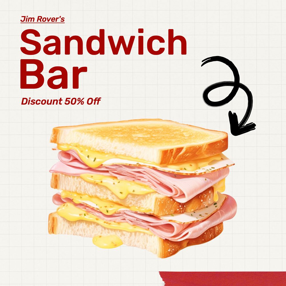 Sandwich bar Facebook post template, editable design