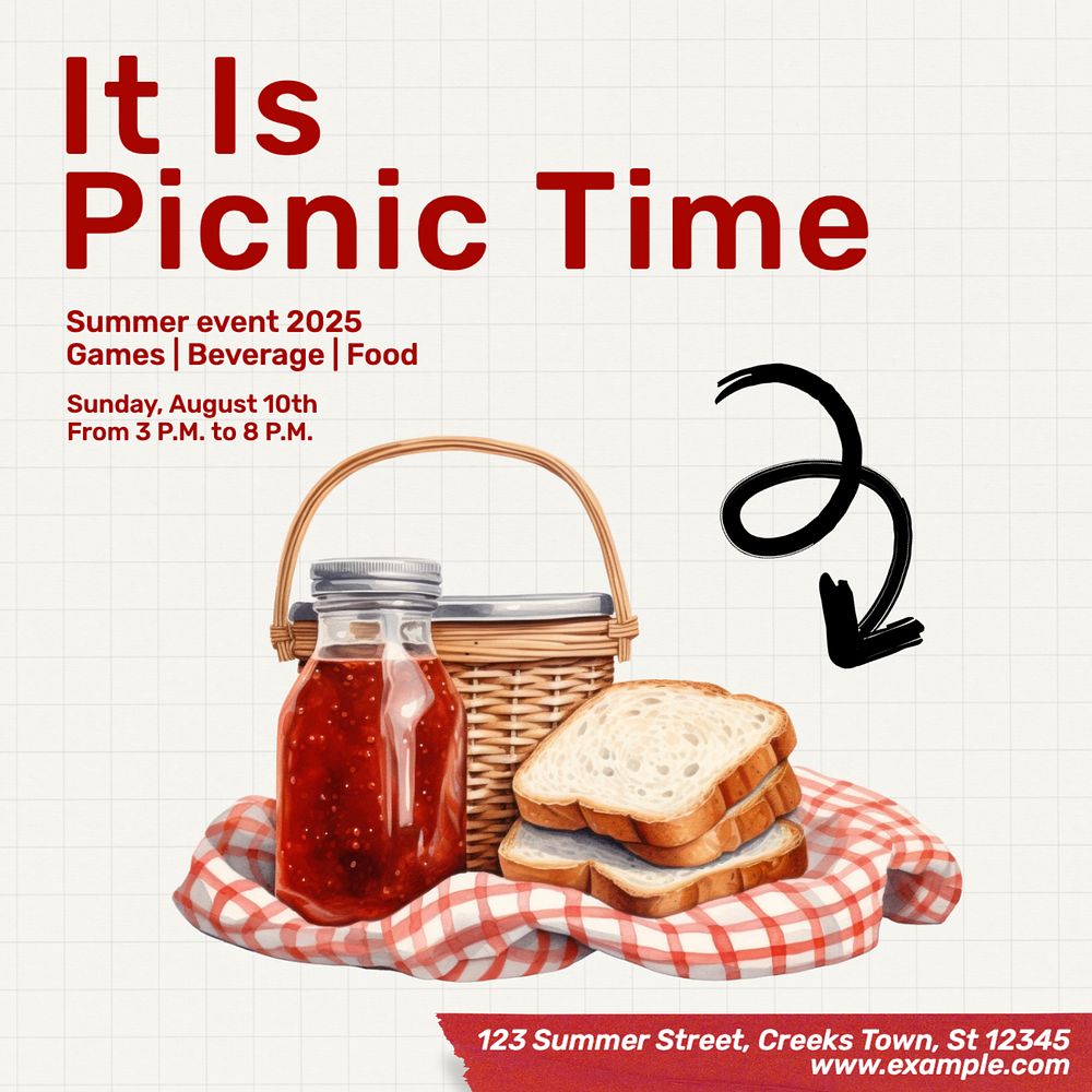 Picnic time Facebook post template, editable design