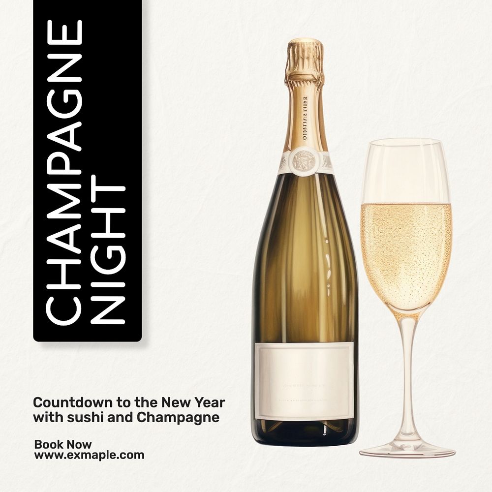 Champagne night Facebook post template, editable design