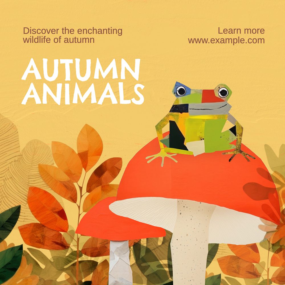 Autumn animals Instagram post template, editable text