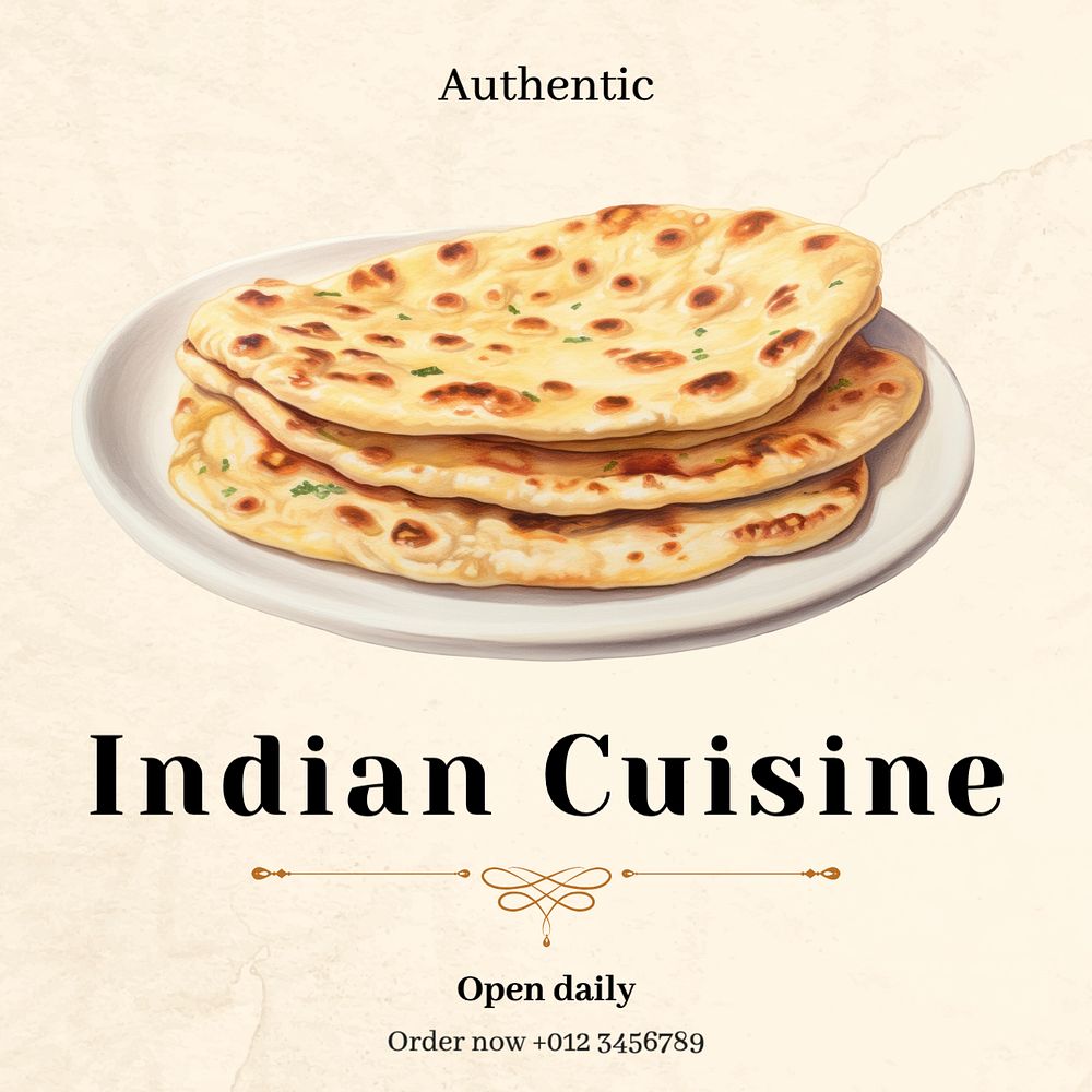 Indian cuisine Facebook post template, editable design