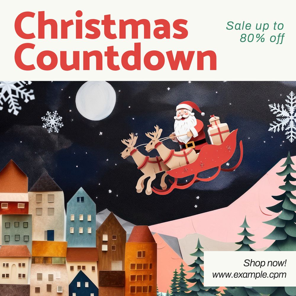 Christmas countdown Instagram post template, editable text