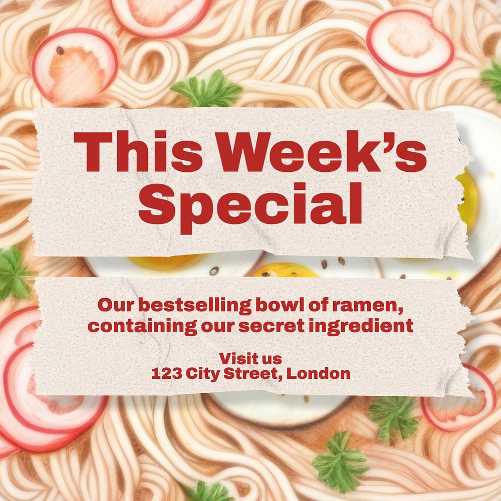 Ramen food Facebook post template, editable design