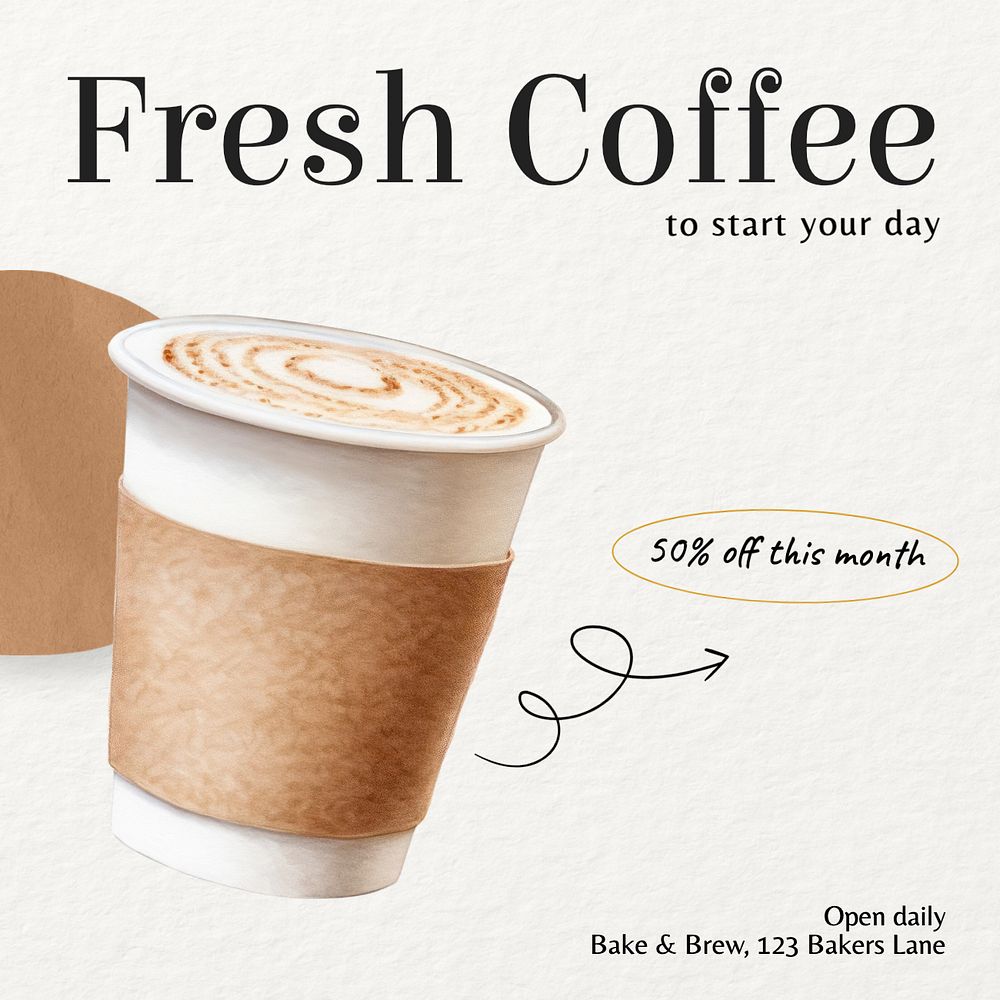 Fresh coffee Facebook post template, editable design