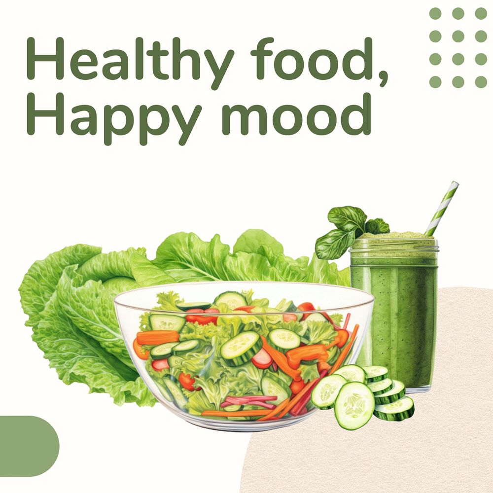 Healthy food, happy mood Facebook post template, editable design