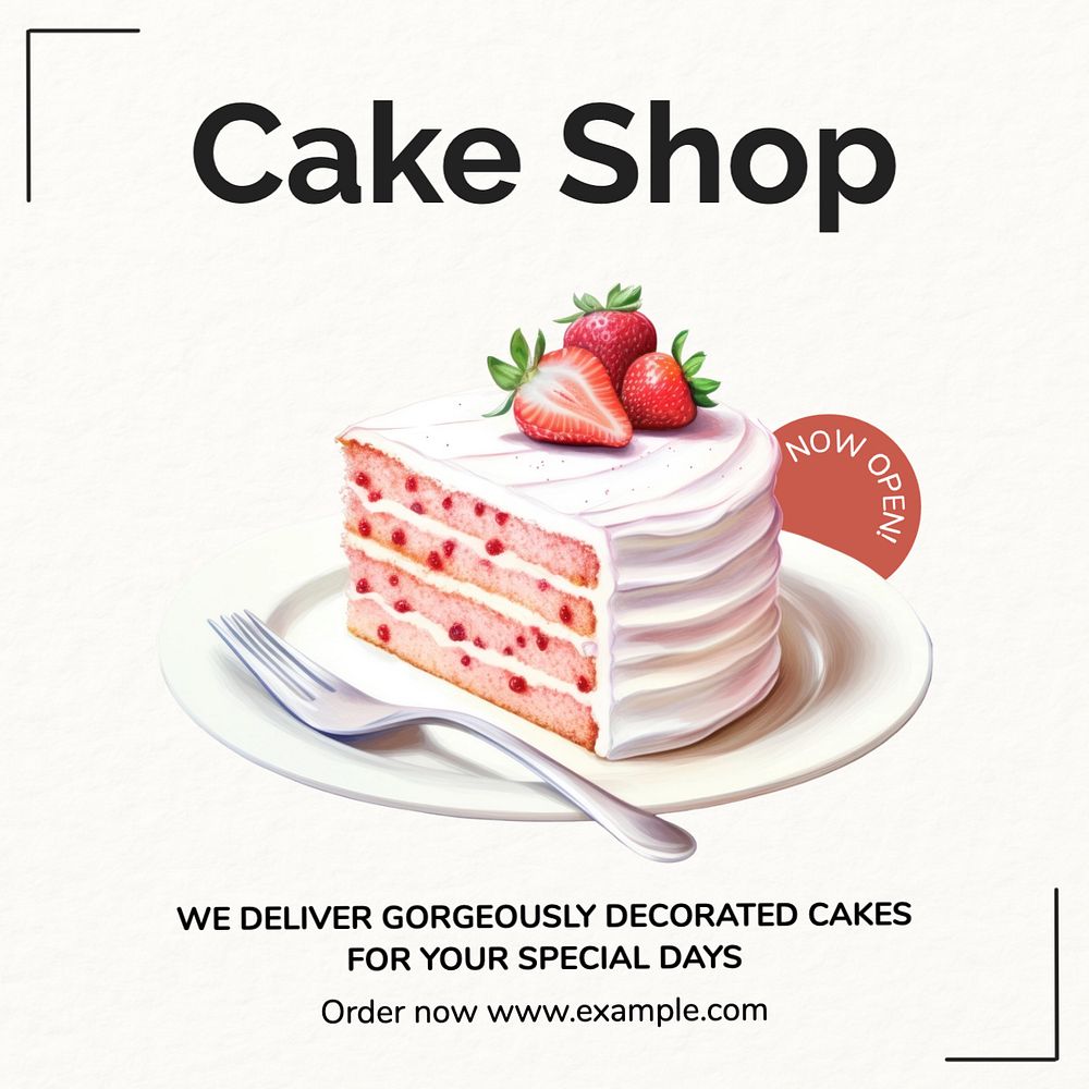 Cake shop Facebook post template, editable design