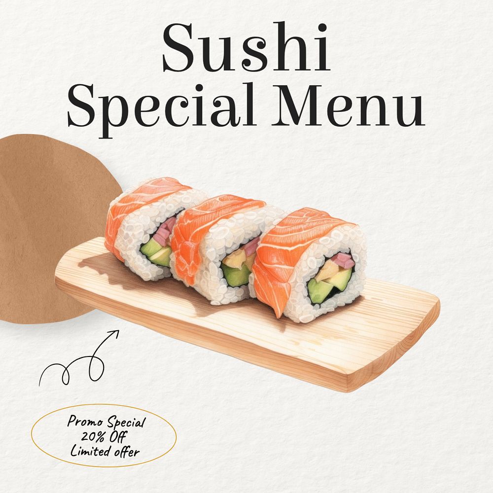 Sushi special menu Facebook post template, editable design