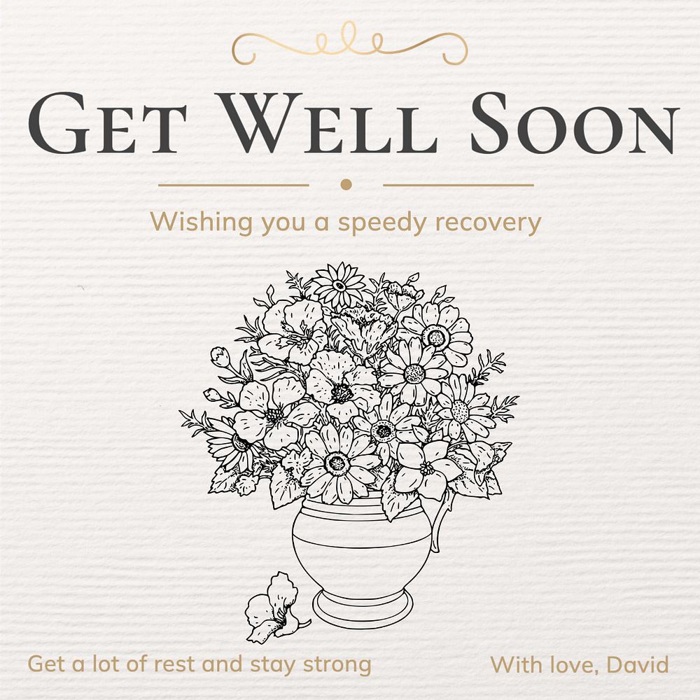 Get well soon Instagram post template, editable text