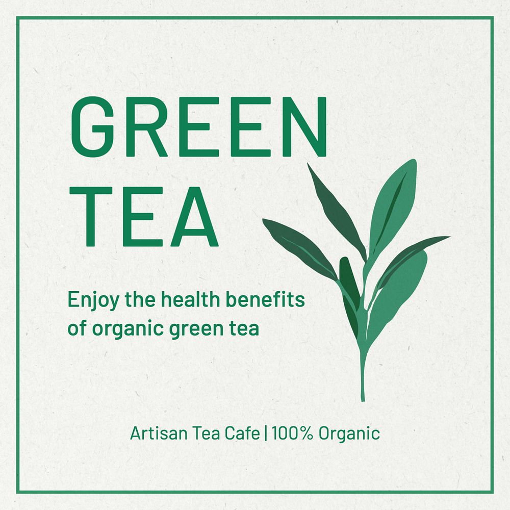 Green tea Instagram post template, editable text