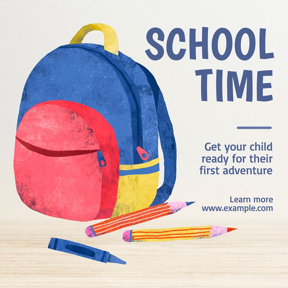 School time Instagram post template, editable text