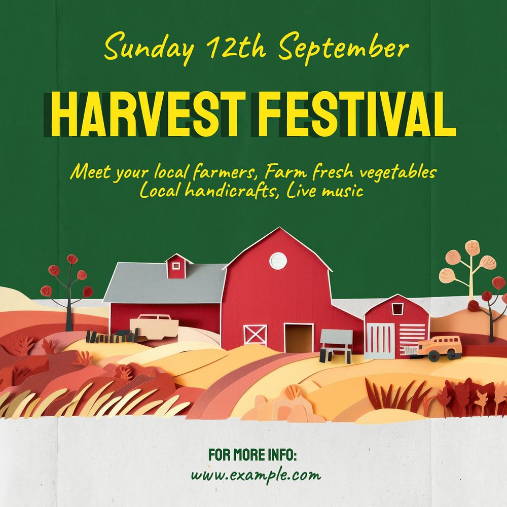 Harvest festival Instagram post template, editable text