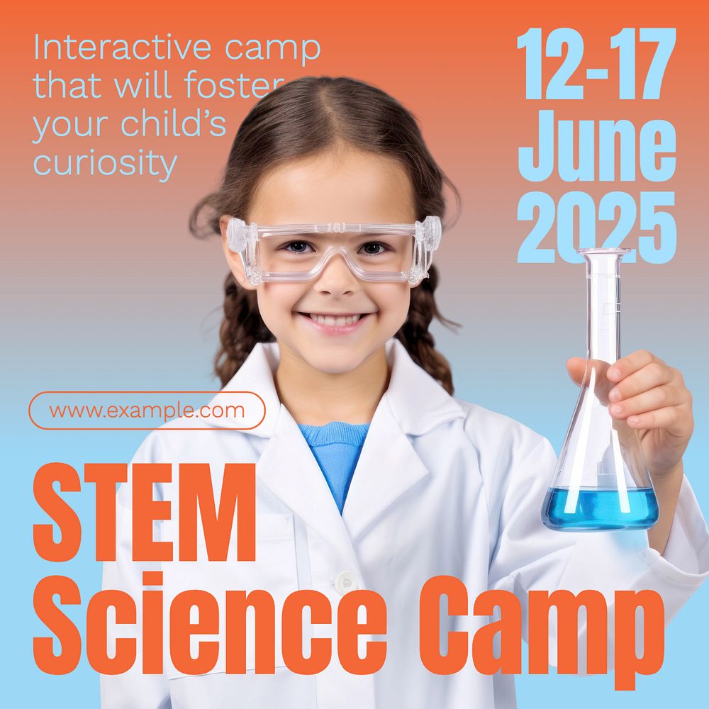 STEM kids camp Instagram post template, editable text