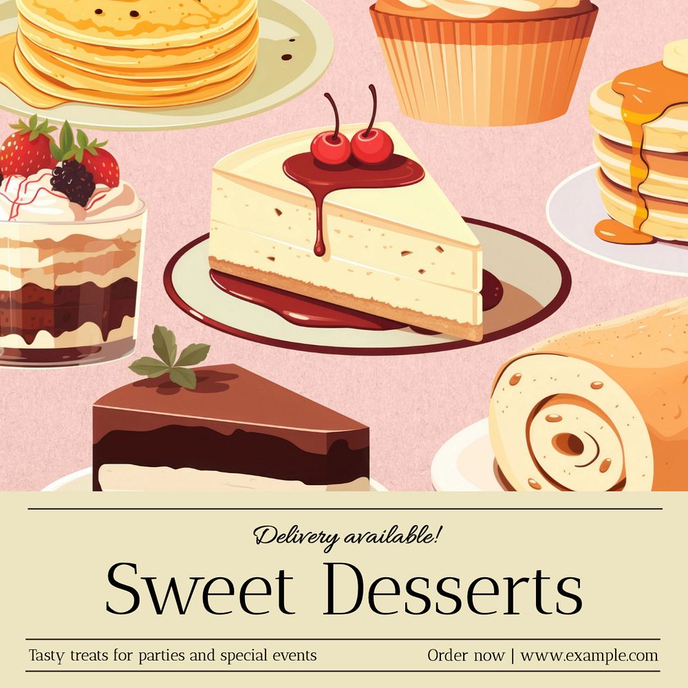 Sweet desserts Instagram post template, editable text